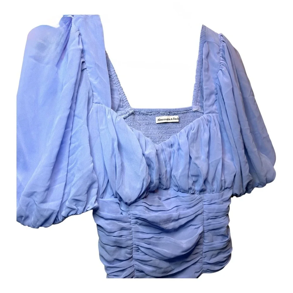 Abercrombie & Fitch Women's M Lavender Ruched Puff Sleeve Crop Top Coquette Y2K